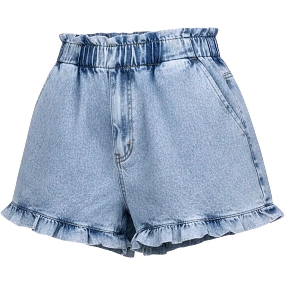 Very J ~ Acid Wash Denim Ruffle Shorts Medium ~ Paperbag High Waist/Frayed/Boho